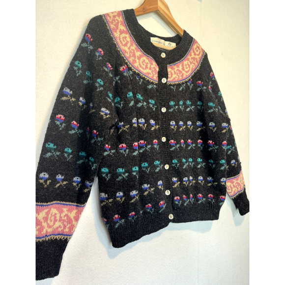 Vtg Robert Scott Ltd 100% Wool Cardigan Sweater Floral Women Sz 36 MED Button Up - Picture 7 of 13